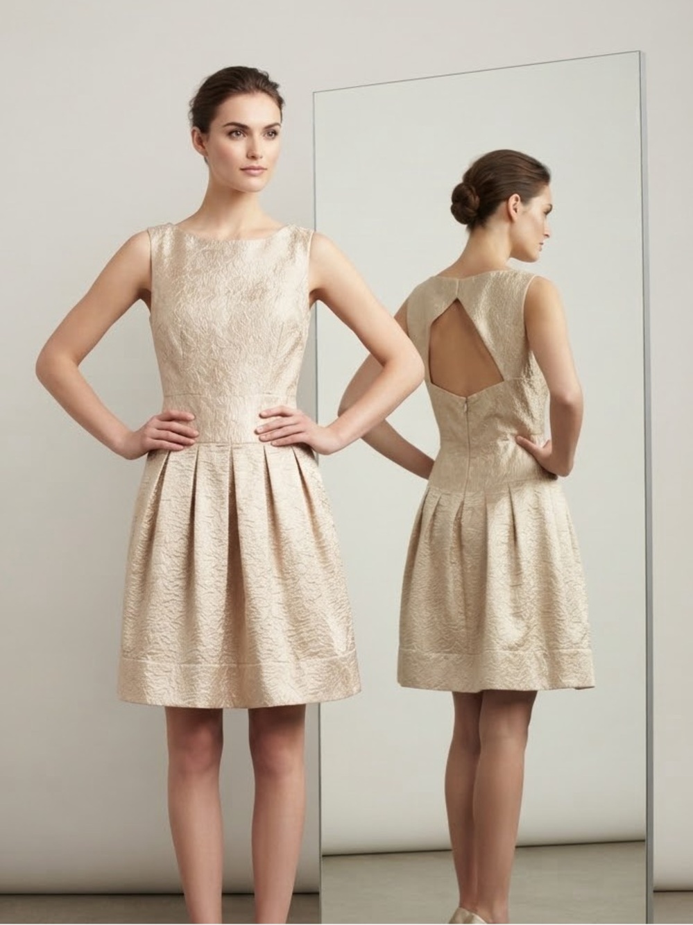 BCBGMAXAZRIA "Delphine" Open-Back Metallic Jacquard Cocktail Dress Size 10